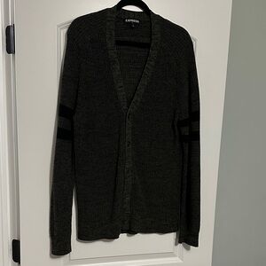 Express Men's Dark Green Cardigan Sweater